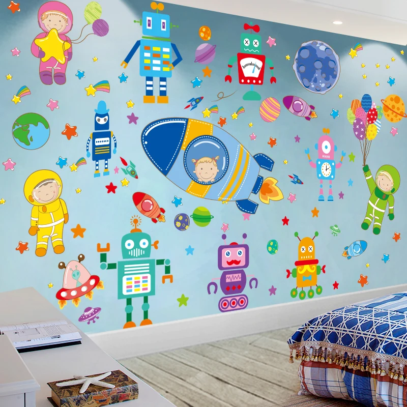 

[SHIJUEHEZI] Creative Rockets Wall Stickers PVC Material DIY Cartoon Planets Wall Decals for Kids Rooms Baby Bedroom Decoration