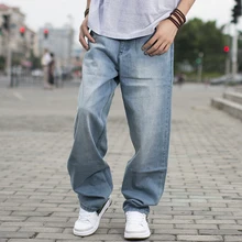 60-130kg Big Men Light Blue Loose Jeans For Men Spring and Autumn Male Skateboard Pants Big and Tall Brand Clothing Size 44 46