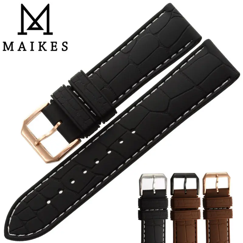 Новые спортивные ремешки для часов MAIKES черные из силиконовой резины 20 мм 22 с