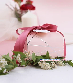 

9x9x5.5cm Pink Candy Cake Chocolate Box with ribbon, Wedding Christmas birthday Party Favors Gift Packaging Boxes 100pcs/lot