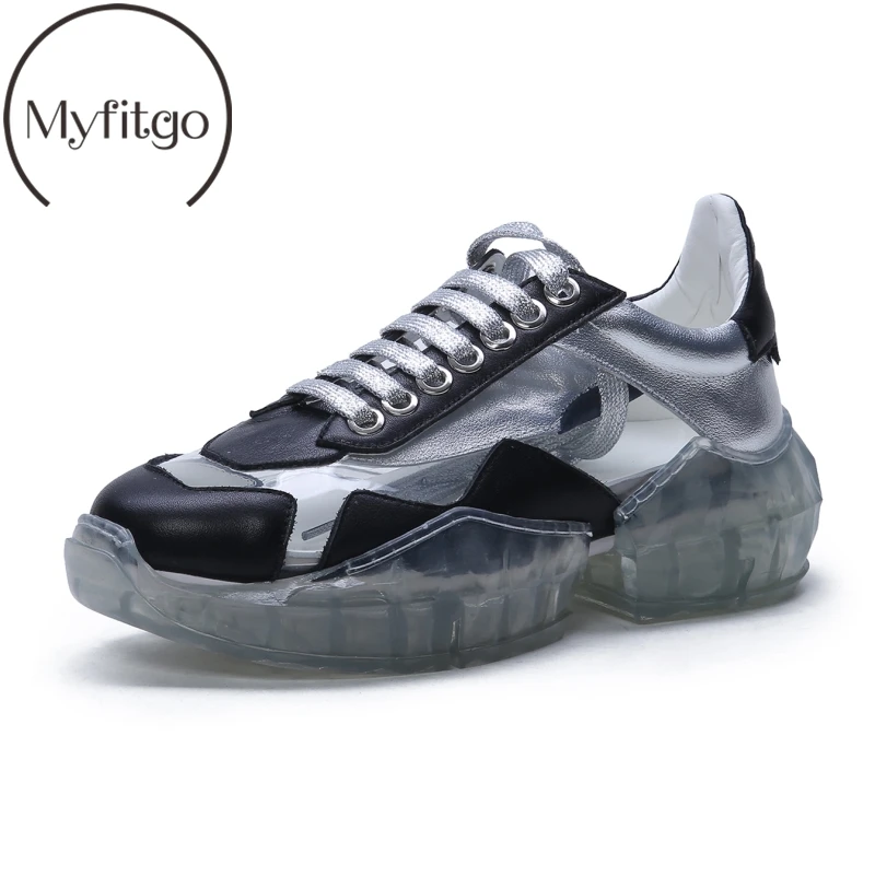 

Myfitgo Casual Sneakers Women Transparent Clear Shoes Sneaker Platform chaussures femme Real Leather Fashion Walking Shoes New