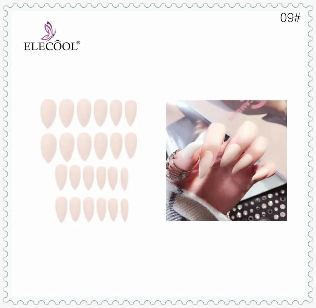 Длинные накладные ногти ELECOOL, 24 шт., 10 чистых цветов, накладные ногти, гель для наращивания ногтей, искусственные ногти, дизайн ногтей - Цвет: 09