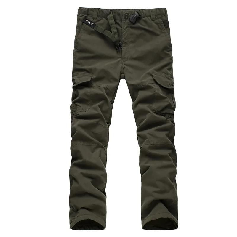 Мужские зимние двухслойные брюки карго мужские теплые толстые мешковатые хлопковые уличные брюки повседневные армейские военные камуфляжные тактические - Цвет: B Army green