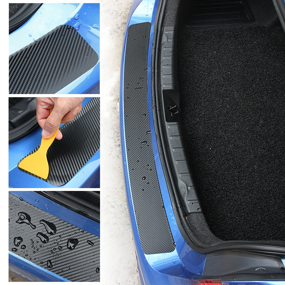 

Car Trunk Rear Guard Plate Sticker 3D Carbon Fiber Film For VOLVO S60 V60 For KIA RIO For Mitsubishi ASX Outlander Focus Solaris