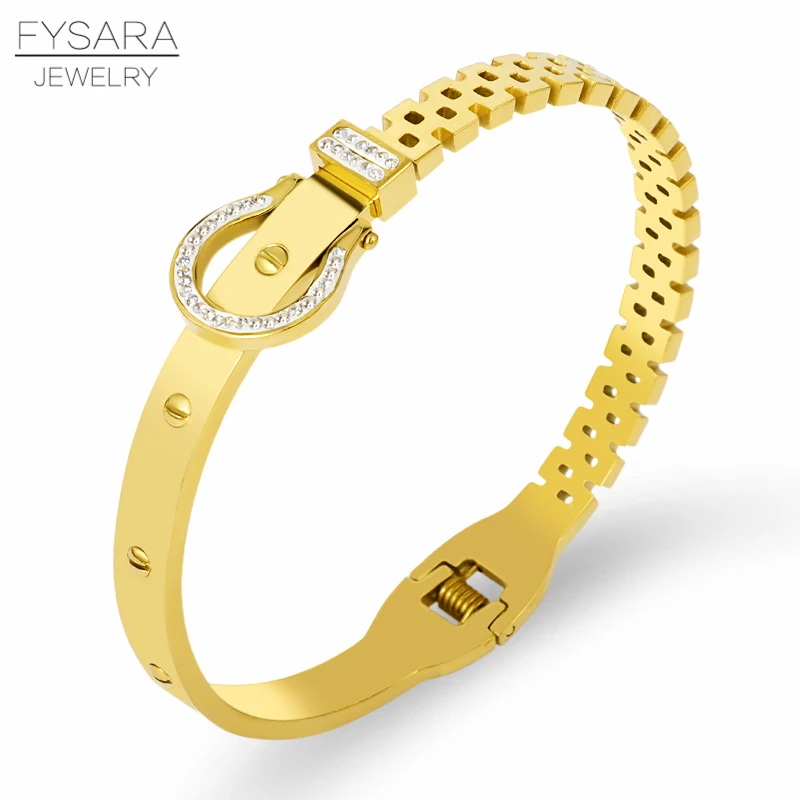 

FYSARA Famous Design Screw Belt Bracelet & Bangle For Women Luxury AAA Crystals Cuff Bangle Stainless Steel European Jewelry