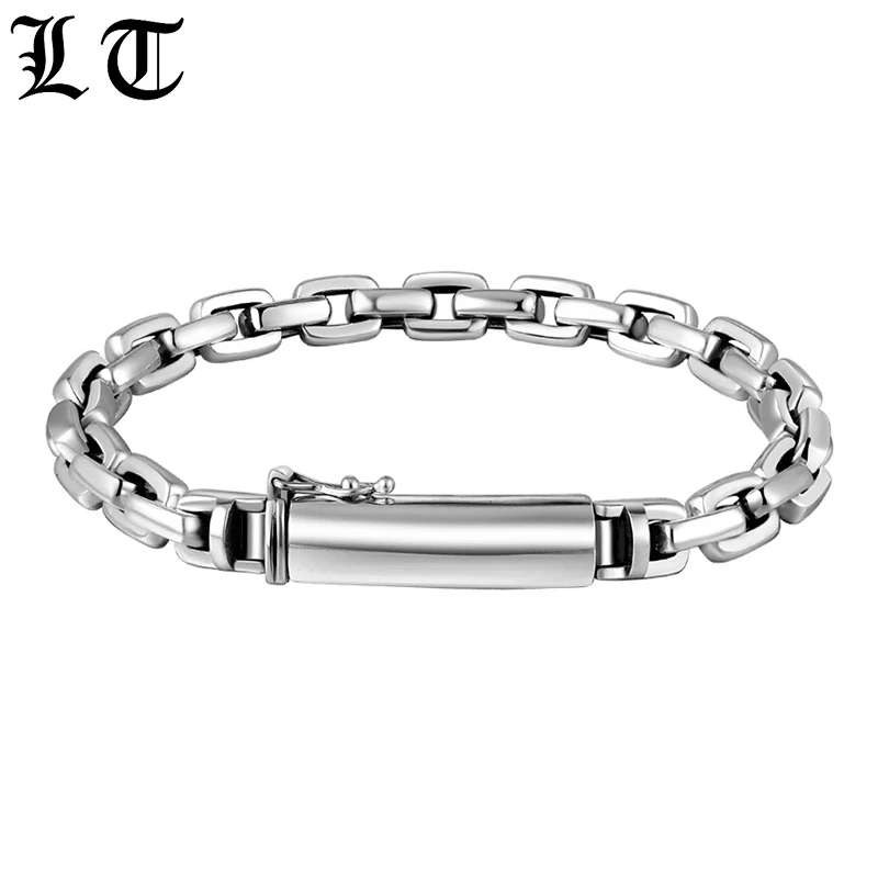 

LT Gothic Solid 925 Sterling Silver Bracelet Man High Polished Customize Length Punk Vintage Cross Bracelets Jewelry For Female