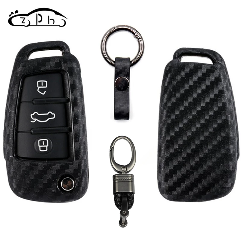 

Carbon Fiber Remote Car Key Cover Case for Audi C6 A7 A8 R8 A1 A3 A4 A5 Q7 A6 C5 S1 S3 RS6 TT Q3 Flip Silicone Shell Keychain