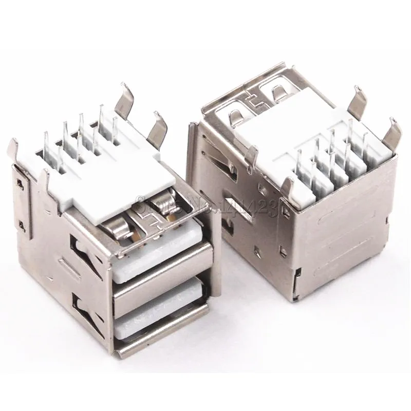 Паяльные разъемы типа A с двумя USB-портами 10 шт. для печатной платы USB-A 90 градусов 4