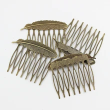 5pcs 53x40mm Retro Bronze Feather Hair Comb Hairpin Hair Wear Bride Wedding Hair Accessories Headpiece for Women and Girls