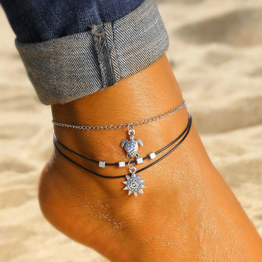 Vintage Multi Layered Turtle Pendant Anklet For Women Boho Sun Beads Charm Ankle Bracelet Summer Beach Leg Chain Foot Jewelry Vintage Multi Layered Turtle Pendant Anklet For Women Boho Sun Beads Charm Ankle Bracelet Summer Beach Leg Chain Foot Jewelry