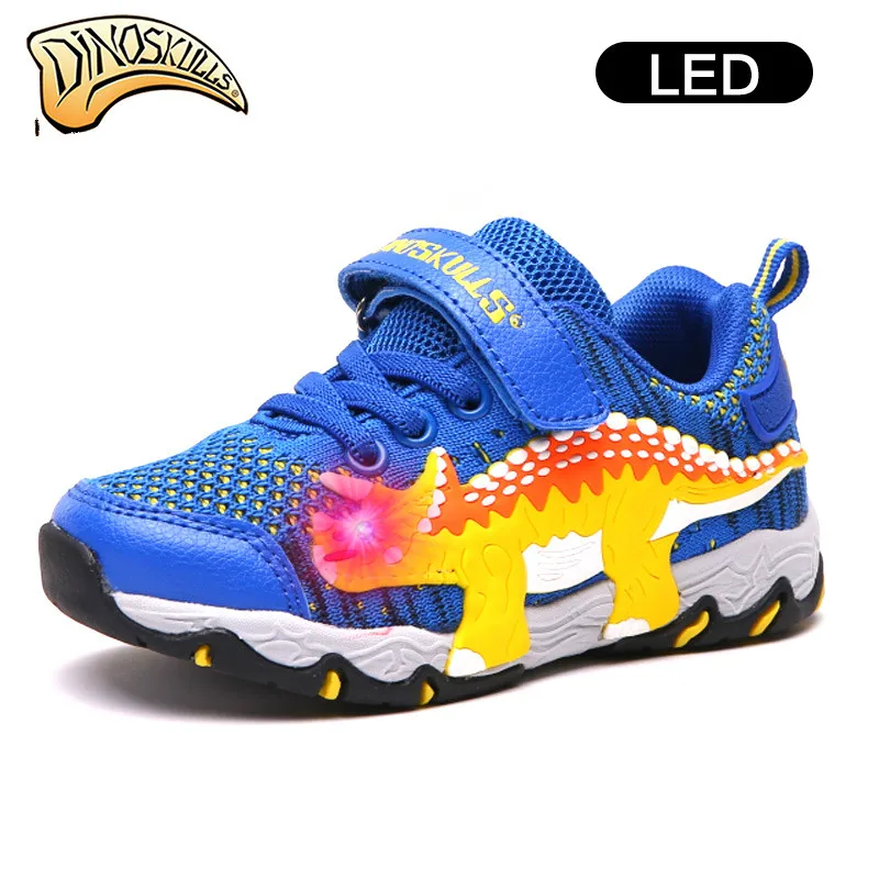 

Dinoskulls Kids Shoes Children's Sport Casual Shoes Boys Mesh Light Up Shoes Breathable Led Light Sneakers Dinosaur Shoes 27-34