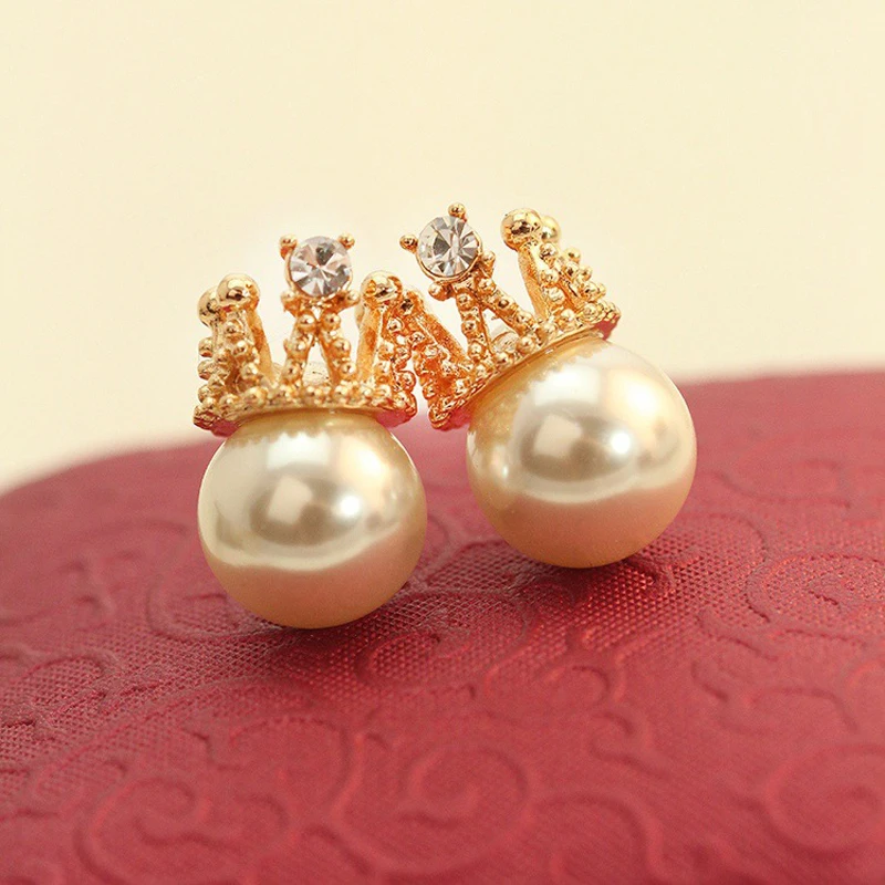 

High Quality Cheap Price Imperial Crown Pearl Stud Earrings For Women e0114
