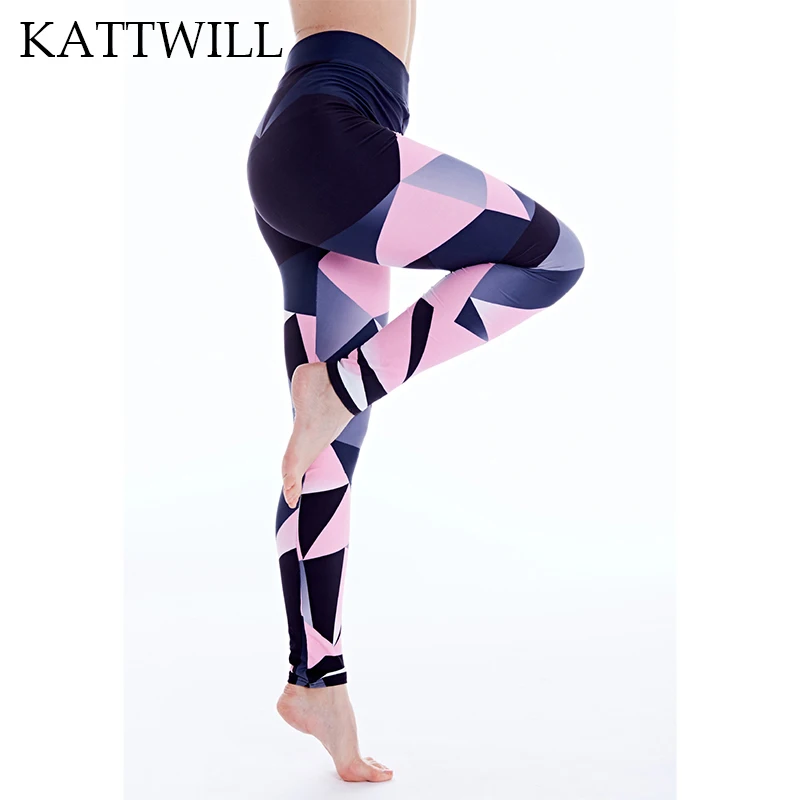 KATTWILL 2018 Женская мода Фитнес Высокая талия эластичный цифровой геометрический