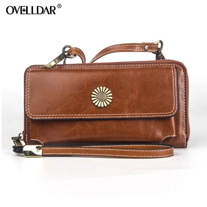 

Genuine Leather wallet women Long Multifunction Solid Zipper & Hasp purses women handbags luxury monederos para mujer new 2019