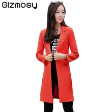 Новинка года женские Блейзер One на пуговицах, С Разрезом Длинное сплошные блейзеры Повседневное офисный костюм Для женщин тонкий Осенняя верхняя одежда весенняя куртка SY1229