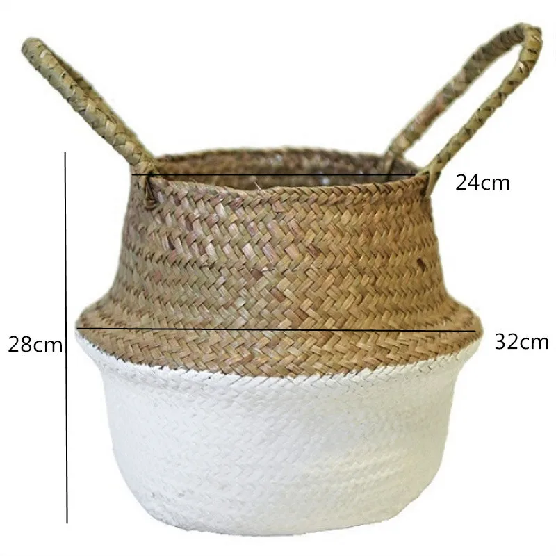 Garden Plant Flower Pot Handmade Rattan Storage Basket Foldable Seagrass Straw Hanging Woven Handle Toy Storage Container 1Pc - Цвет: Q