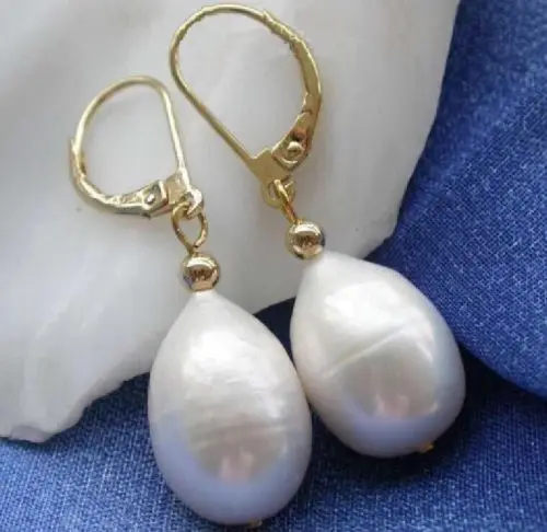 

beautiful 12-14 MM AAA TAHITIAN WHITE PEARL EARRING 14k/20/20 YG MARKED