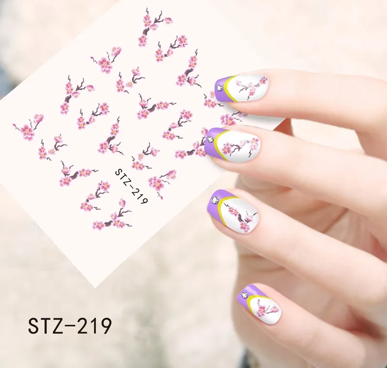 1 шт розовые цветы переводные наклейки для ногтей декоративные цветочные вишни наклейки для ногтей палантины для маникюра слайдер LASTZ218-233