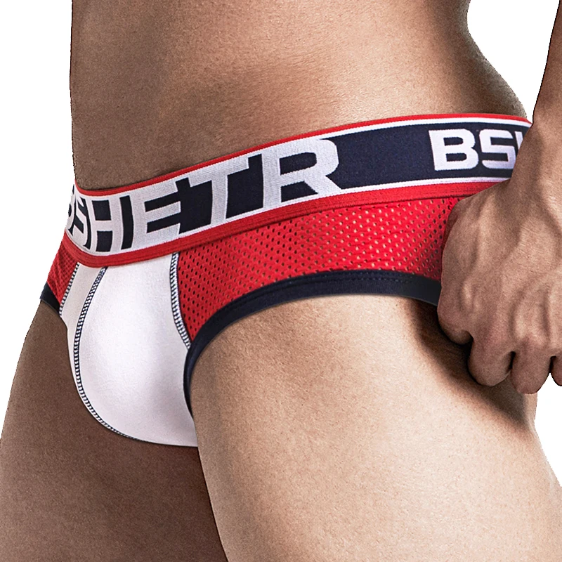 

BSHETR Brand Men Underwear New Men's Sexy Mesh Briefs Breathable Underpants Soft Cotton U Convex Pouch Male solid Panties briefs
