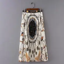 Корейская версия высокого класса с геометрическим узором Женская плиссированная юбка летняя мода новая высокая талия тонкая была тонкая юбка в стиле "Ретро" wq1234