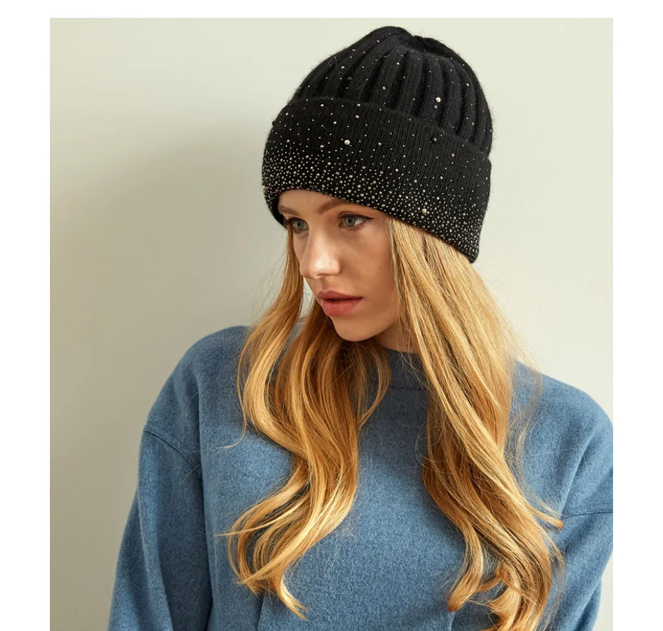 VIANOSI New Fashion Wool Winter Hats for Women Beanies with Pearl Fashion Warm Cap Brand Bonnet