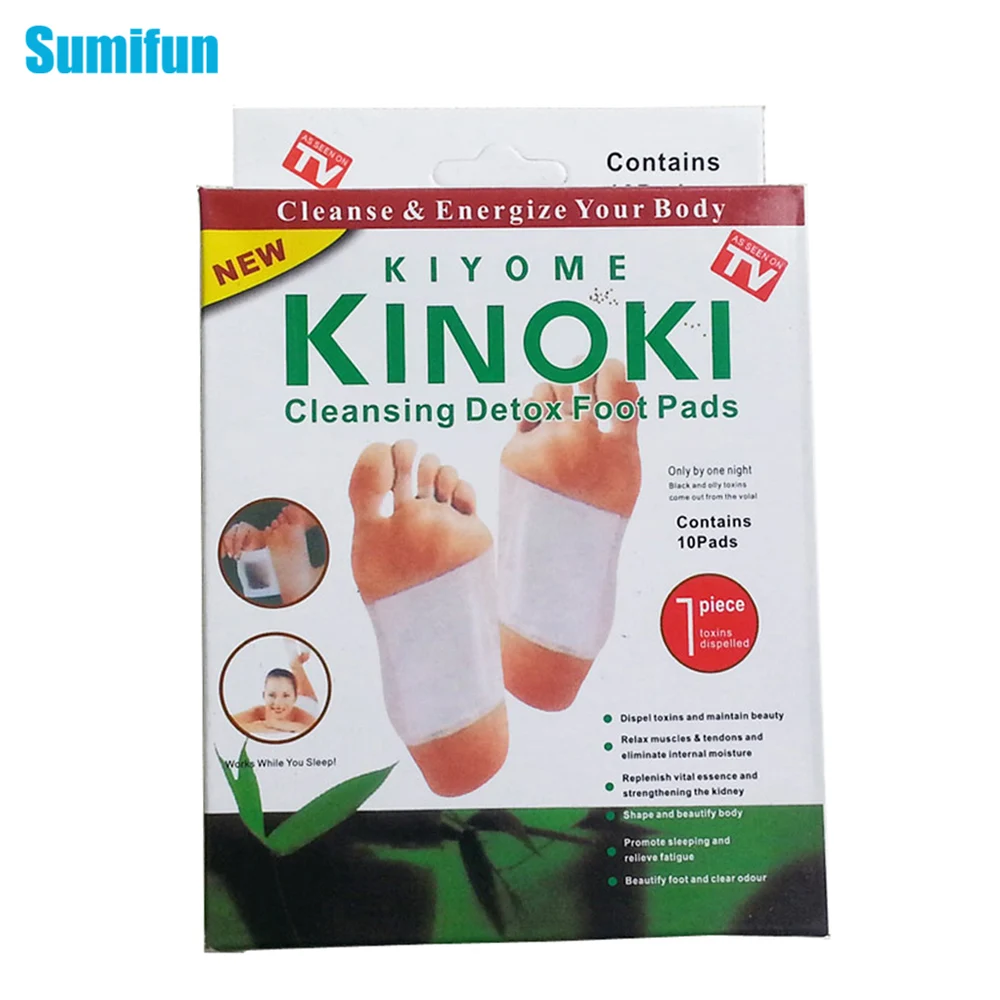 Sumifun 1 коробка Kinoki детоксикационные патчи для ног с розничной коробкой и клеящиеся детоксикационные подушечки для ног(10 шт. подушечки и клей) массажер для ног C059