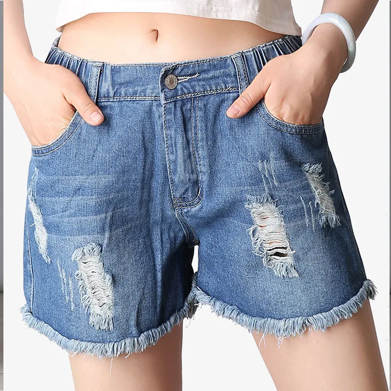 

2018 Plus Size Summer Hole Bull-puncher knickers Fashion Sexy Big women's jeans Denim mini shorts Womens