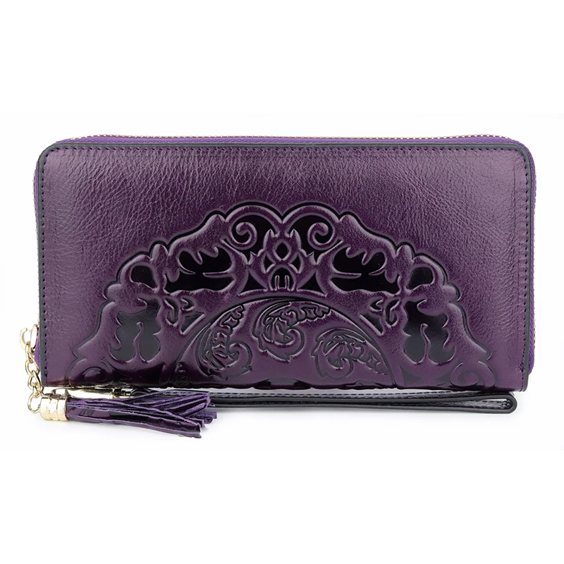 

New Arrivals Long Vintage Genuine Leather Wallets Multi-Card Bit Card Wallet 2019 Large Capacity Embossing Women Zipper Purses