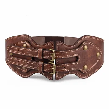 

2017 women lady winter Fashion crazy horse leather needle buckle elastic wide luxury brand belt for Women Genuine Leather belts