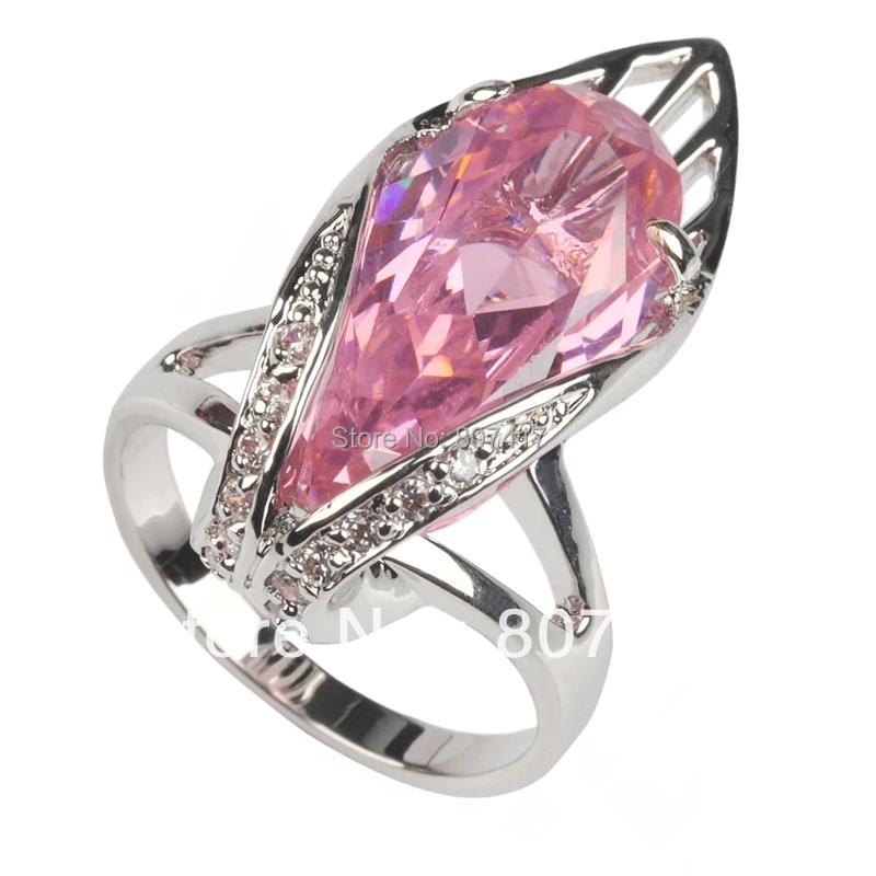 Romantic Classic pink Cubic Zirconia Silver Plated Free shipping Recommend Casual ring R136 sz 6 7