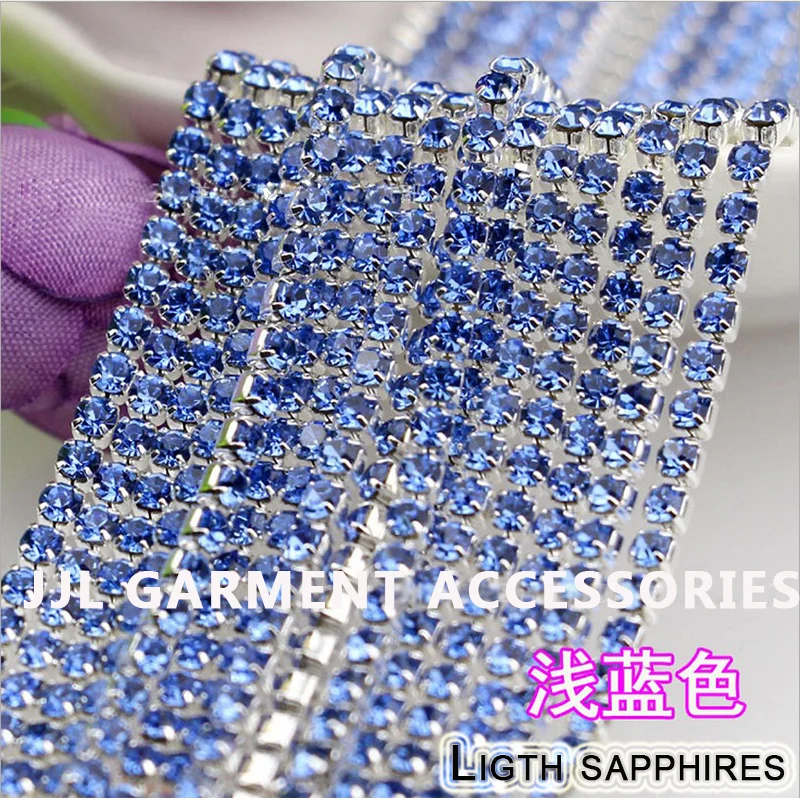 

10yards Silver base Light Sapphire Color SS6 ss8 ss10 ss12 intensiveStrass style diy beauty accessories sew on rhinestones chain