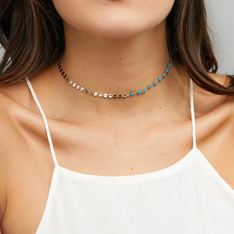 

Fashion Gold Silver Color Bead Choker Necklace Exquisite Short Clavicle Statement Necklace Women Jewelry