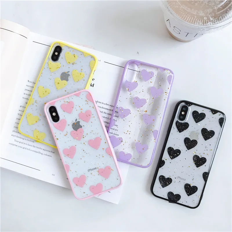 LEMONCOVER Transparent Gold foil Phone Case For iPhone X XS XR MAX 6 6S 7 8 Plus Cases Luxury Love Heart Back Cover Fundas |