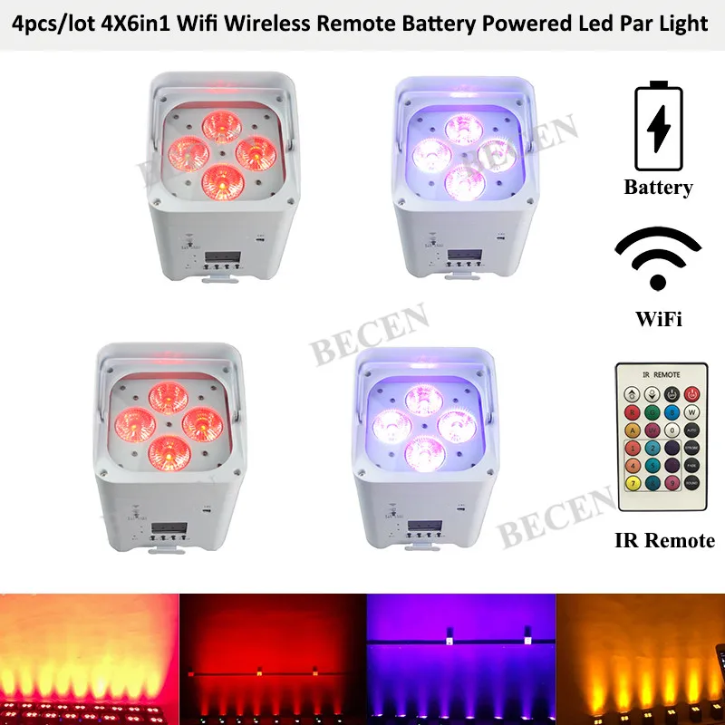 IRC Remote control 4x15w RGBWA UV 6in1 par light Wifi APP Control Wireless DMX Battery Powered MINI LED uplight 4pcs | Лампы и