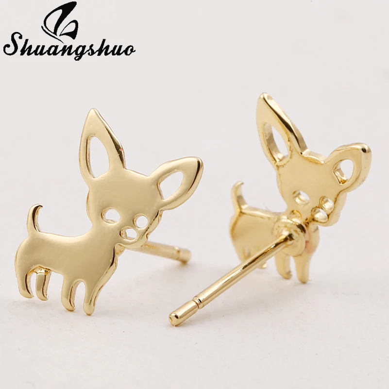 Shuangshuo New Arrival Chihuahua Stainless Steel Earrings for Women Cute Dog Studs Chihuahua Jewelry Love My Pet Animal Earrings