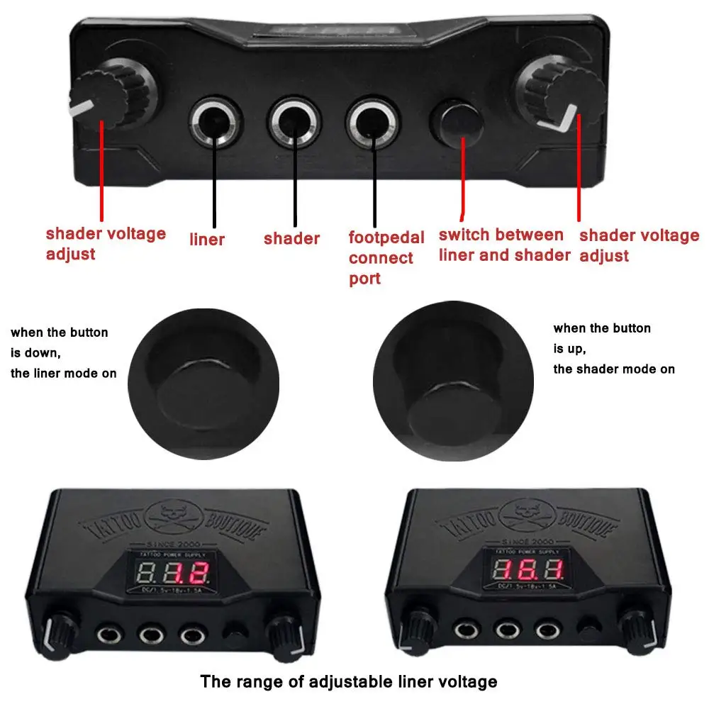 Черный татуировки Питание комплект ЖК-дисплей цифровой двойной Фуэнте де Poder Tatuaje питание Tatouage Клип шнур педали с Мощность Plug