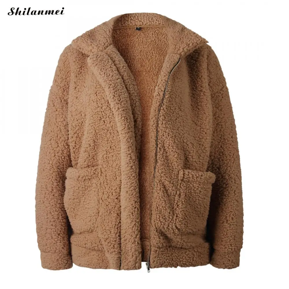 Koop Vrouwen Casual Faux Bontjas Vrouwelijke 2018 Herfst Winter Elegante Losse Warm Soft Rood Zwart Uitloper Rits Teddy Overjas Jas XXXL