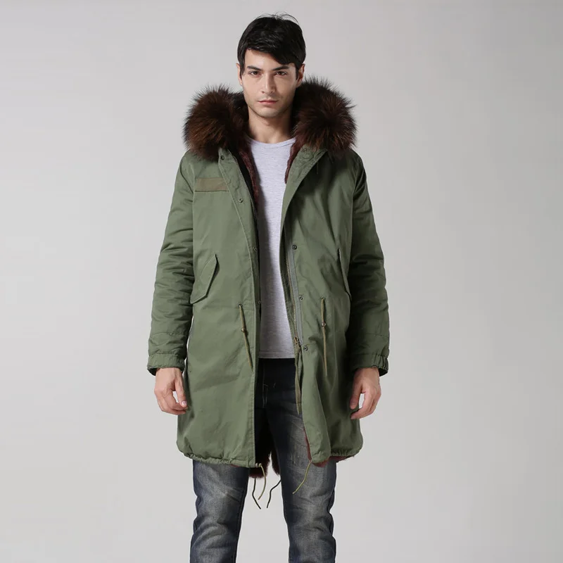 Wholesale & retail high qulity S XXXXL winter fur parka hood army green