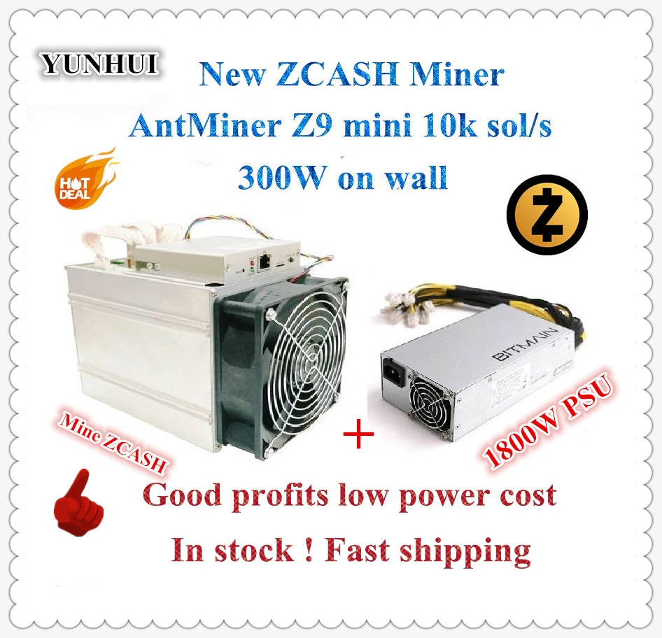 Корабль в течение 24 часов используется Antminer Z9 Mini 10k Sol/s 300W с битманом 1600W PSU Asic Equihash Miner Mine ZEN ZEC BTG хорошая прибыль