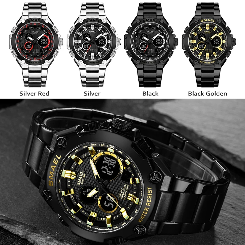 SMAEL Men's Watches Luxury Sport Quartz 30M Waterproof Watch Men Business Black Dial Wristwatch Clock Military Relogio Masculino