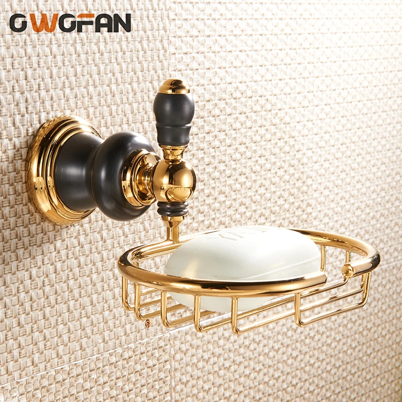 Luxury Gold Wall Soap Holder Antique Brass Ceramic Bathroom Accessories