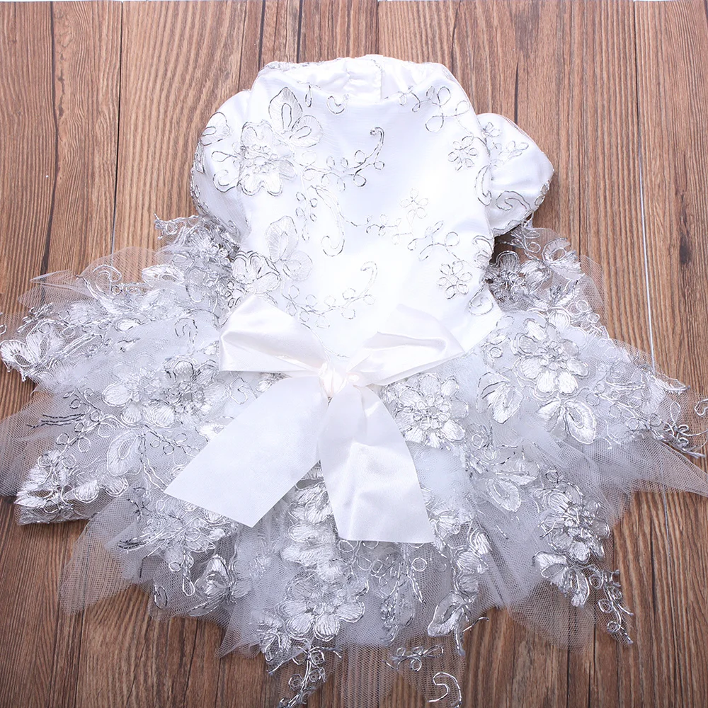 Pet Dog Wedding Dress Floral Lace Design Cat Puppy Princess Skirt