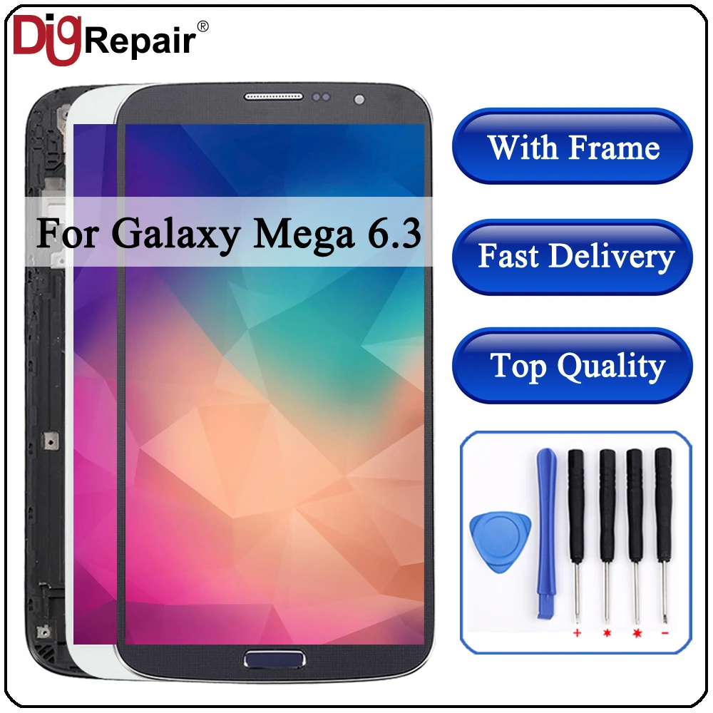 

For Samsung Galaxy Mega 6.3 i9200 i9205 LCD Display Touch Screen Digitizer with Bezel Frame Full Assembly replacement parts test