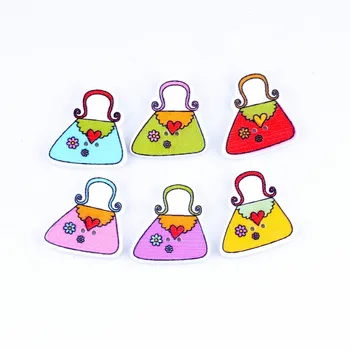 

Free Shipping Retail 10Pcs Random Mixed 2 Holes Lovely Handbag Cartoons style Wood Buttons Sewing Scrapbooking 24x25mm