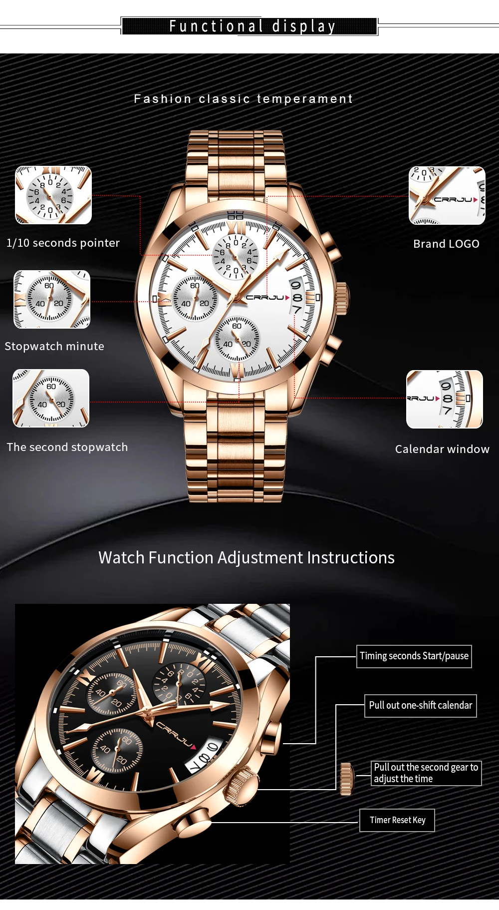 Crrju новый для мужчин s часы Элитный бренд Спорт Кварцевые часы для мужчин сталь повседневное бизнес