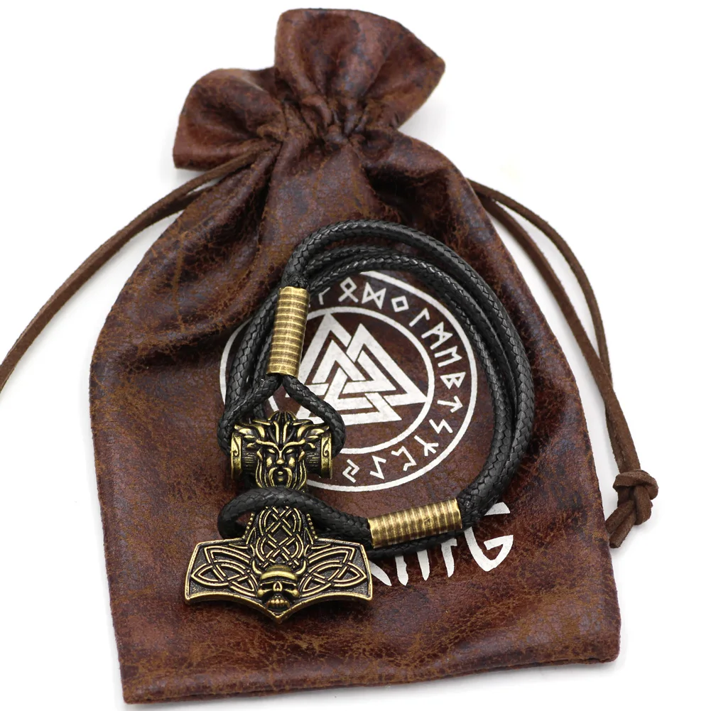 Youshone норвежский викинг Thor's Hammer Amulet скандинавский Odin череп лицо Mjolnir браслет 23