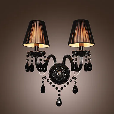 

Black Crystal LED Wall Lamp Light with 2 Lights in Fabric Shade,Wall Sconces Free Shipping,E12/E14