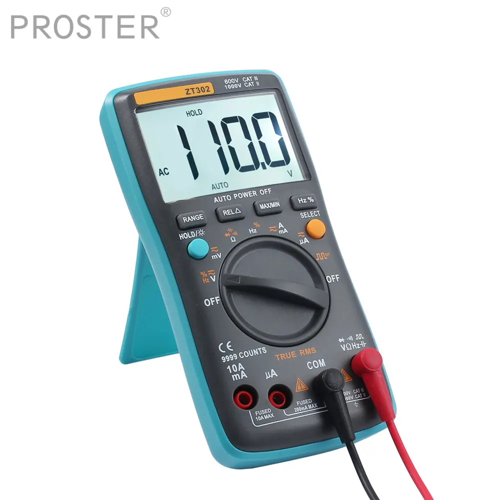 

Proster 9999 Counts TRMS Auto Ranging Multimeter with Alligator Clip Test Leads Square Wave Output Digital Multimeter