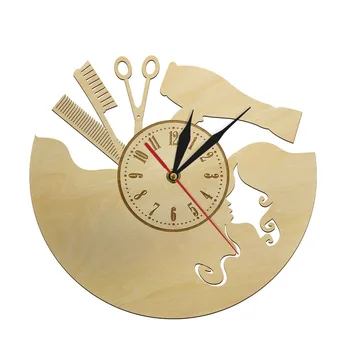 

12 Inch Custom Barber Shop Hairdresser Large Silent Wall Clock Watch Wood European Style Hanging klok Beauty Salon Dial Vision