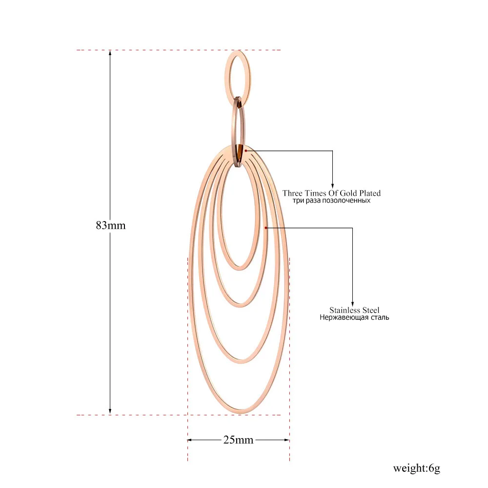 Lokaer Гипербола из нержавеющей стали розовое золото геометрические овальные серьги-капли в богемном стиле креативные ювелирные изделия для женщин девушек E19086